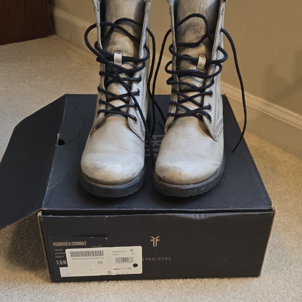 Frye Women's Gray Lace-Up Combat Boots